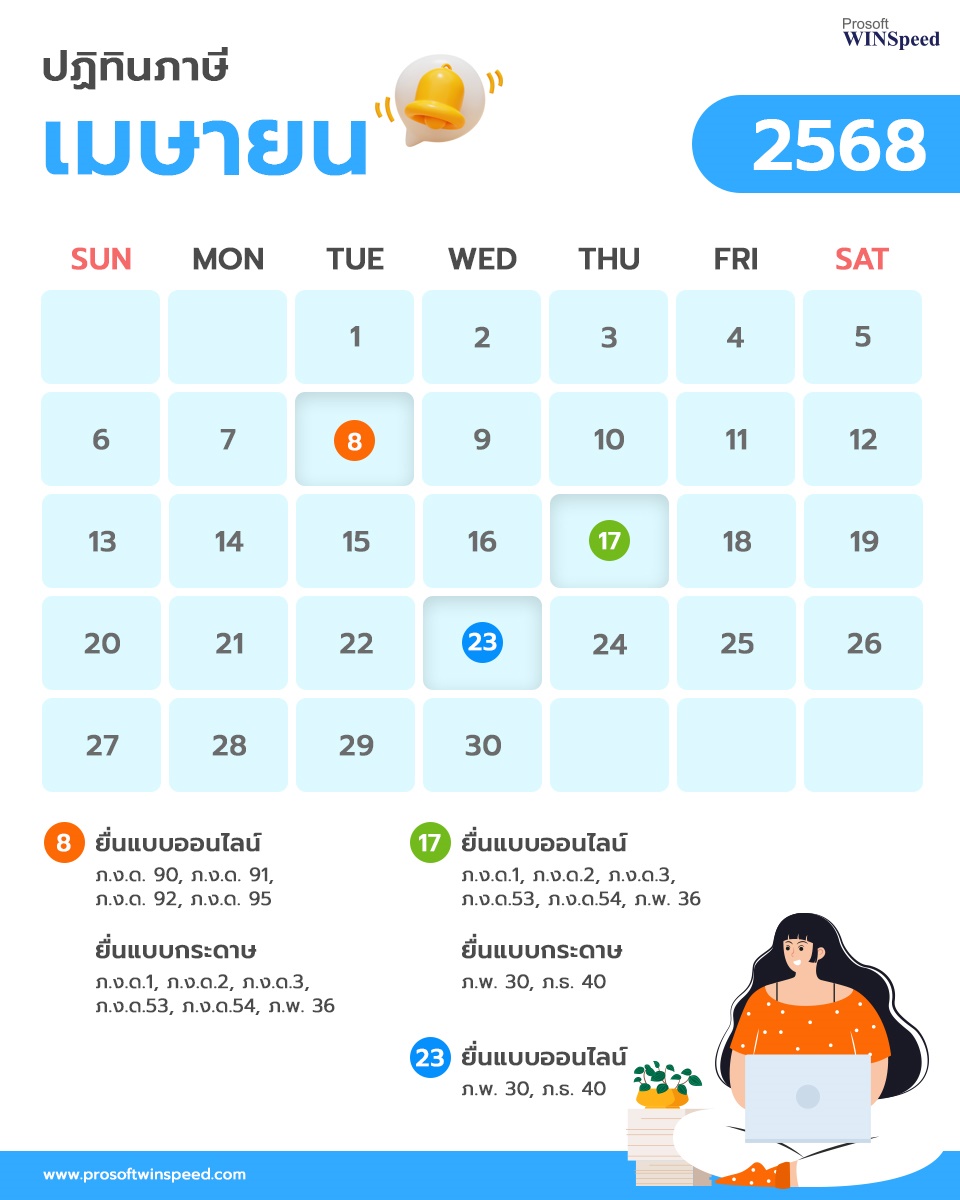 ปฏิทินภาษี 2568 เดือน เมษายน