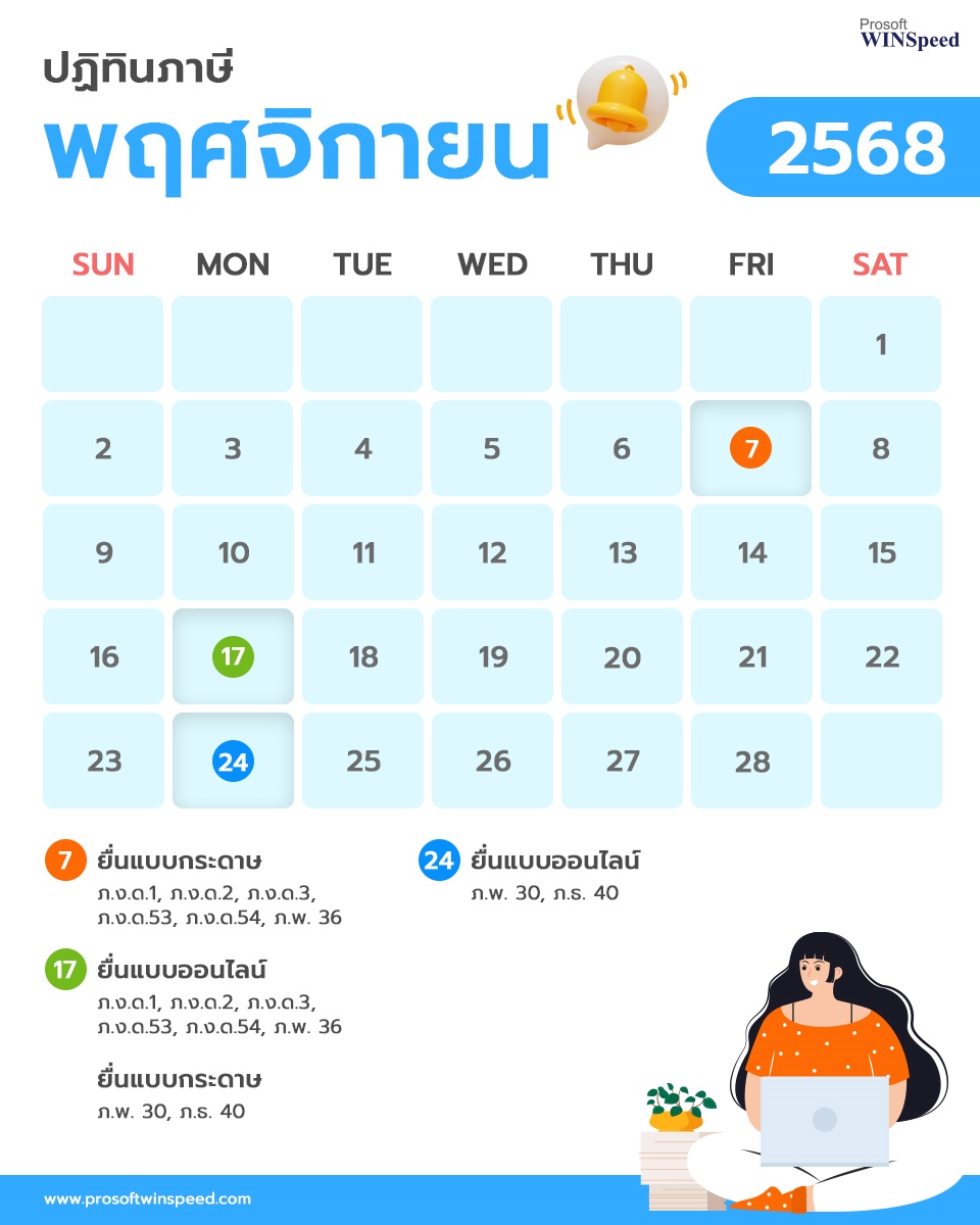 ปฏิทินภาษี 2568 เดือน พฤศจิกายน