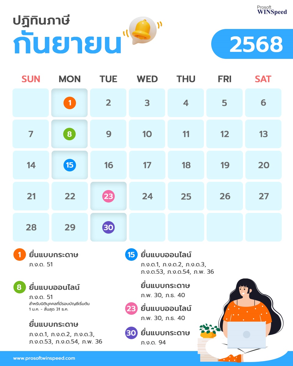 ปฏิทินภาษี 2568 เดือน กันยายน