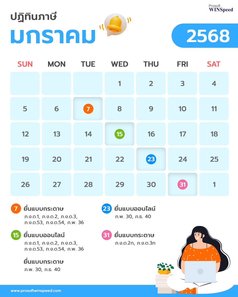 ปฏิทินภาษี 2568 เดือน มกราคม