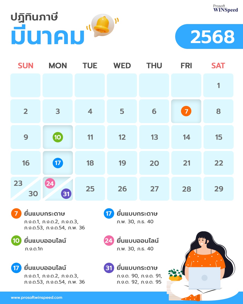 ปฏิทินภาษี 2568 เดือน มีนาคม